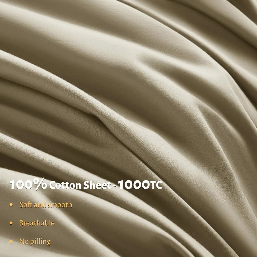 100% Egyptian Cotton Queen Size Sheets Set 1000 Thread CountLuxury Cotton Bed SheetsBreathable Cooling Bedding and Pillow Cases