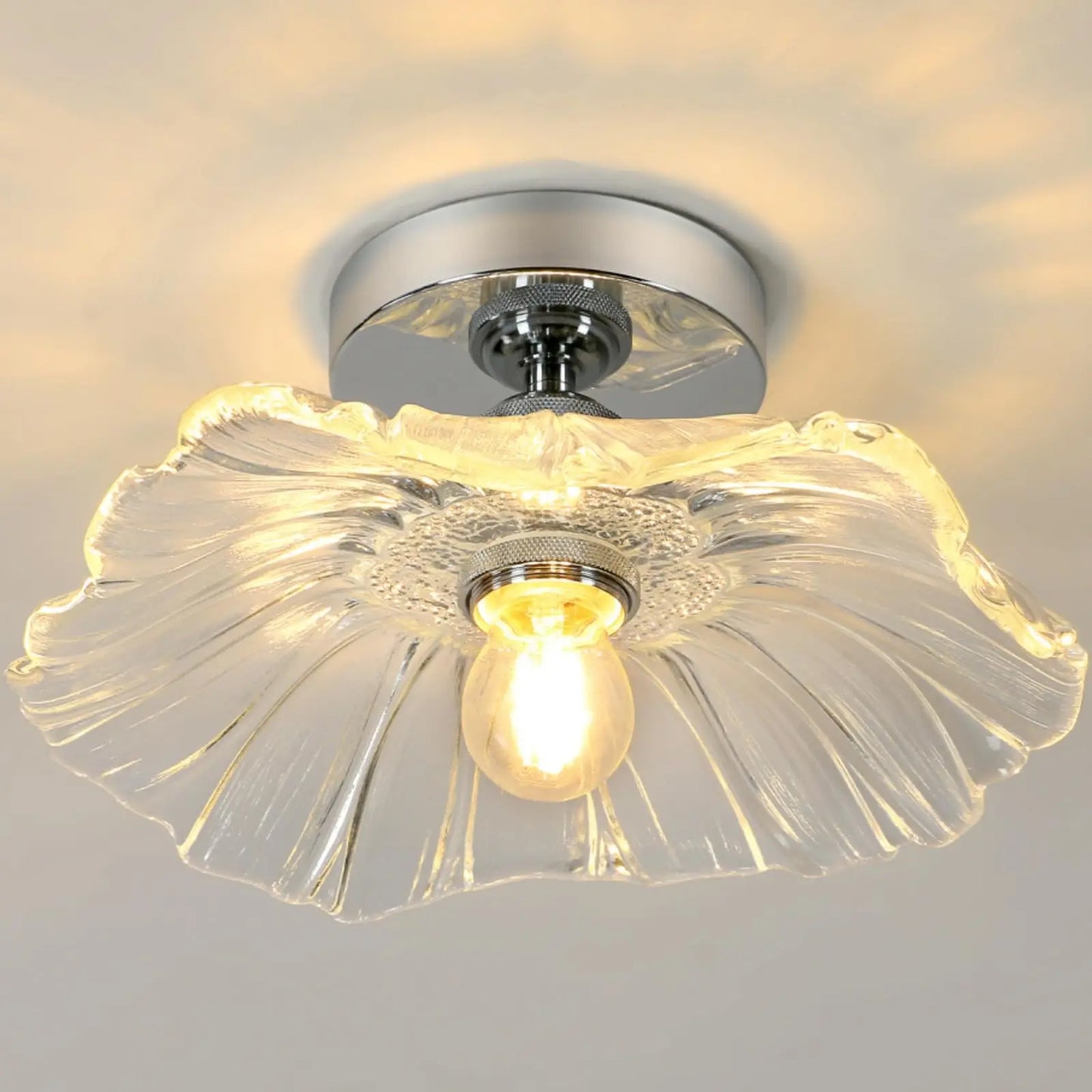 Romantic Flower Ceiling Light – Semi` Flush Mount with Glass Shade, Perfect for Entryway or Walkway Glow