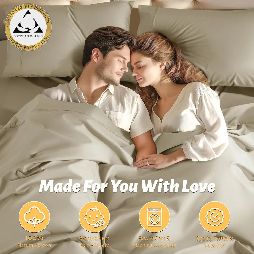 100% Egyptian Cotton Queen Size Sheets Set 1000 Thread CountLuxury Cotton Bed SheetsBreathable Cooling Bedding and Pillow Cases