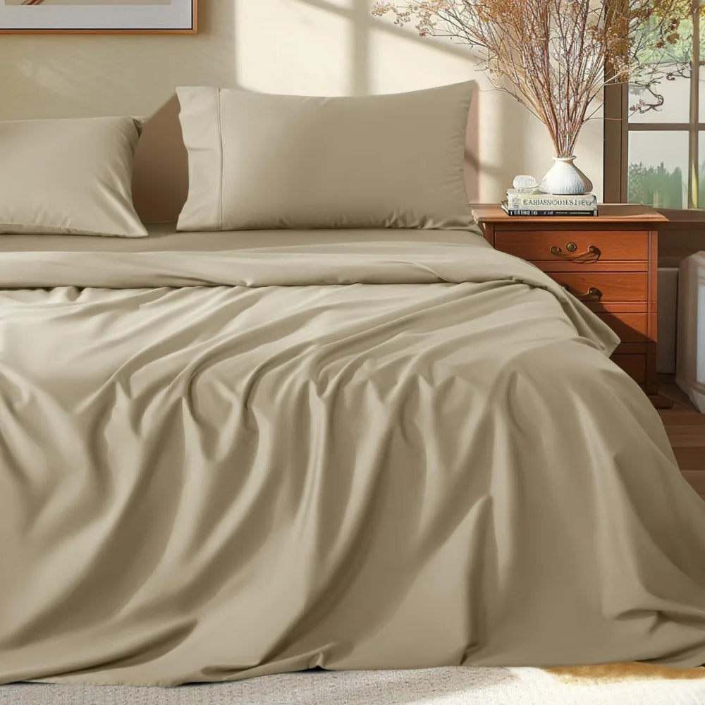 100% Egyptian Cotton Queen Size Sheets Set 1000 Thread CountLuxury Cotton Bed SheetsBreathable Cooling Bedding and Pillow Cases