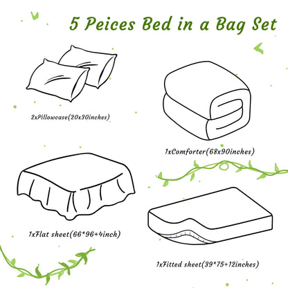 5 Piece Breathable Twin Bedding Comforter Set, Ultra Soft and Cozy Bed in a Bag