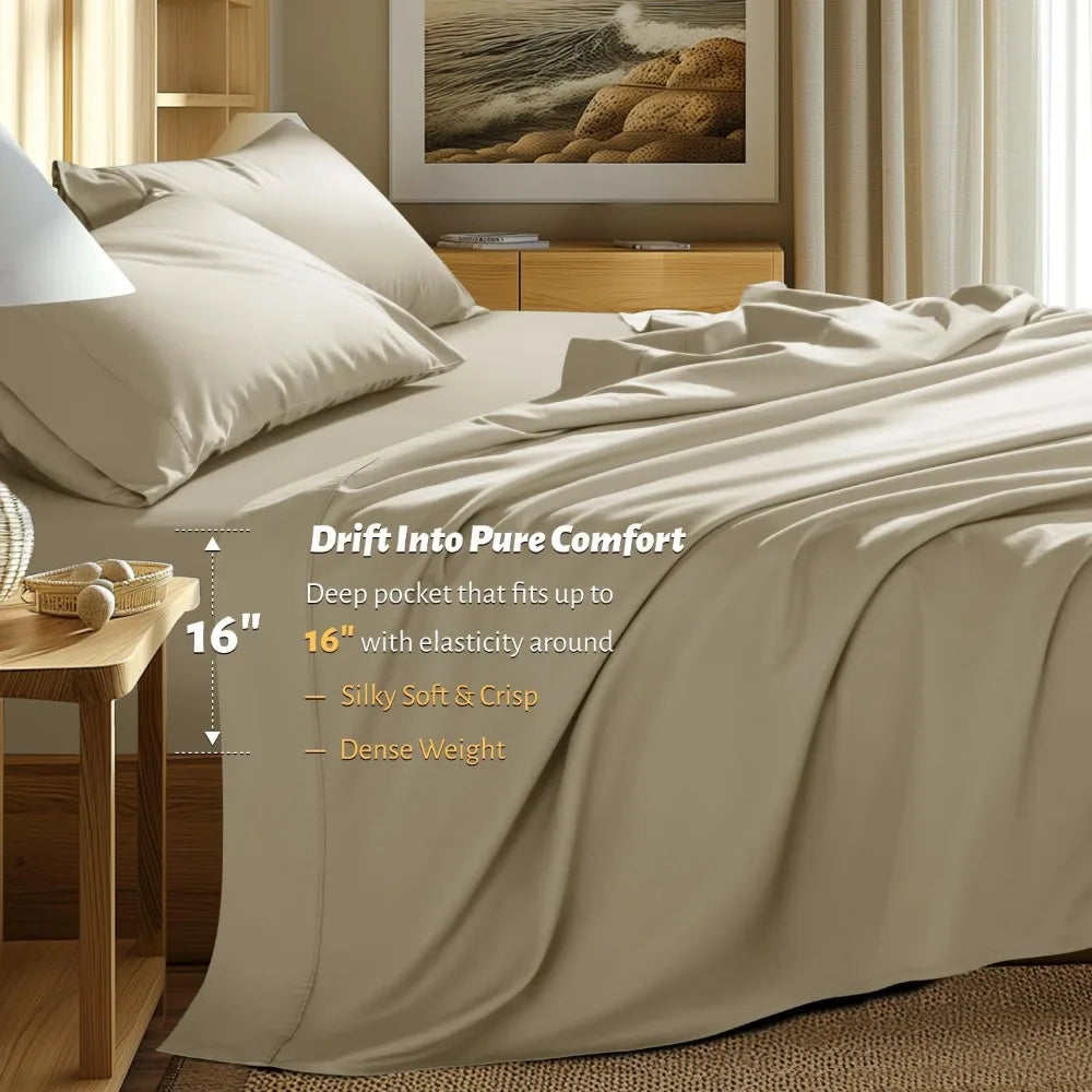 100% Egyptian Cotton Queen Size Sheets Set 1000 Thread CountLuxury Cotton Bed SheetsBreathable  Cooling Bedding and Pillow Cases
