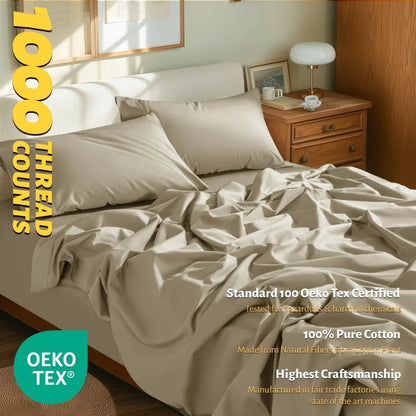 100% Egyptian Cotton Queen Size Sheets Set 1000 Thread CountLuxury Cotton Bed SheetsBreathable  Cooling Bedding and Pillow Cases