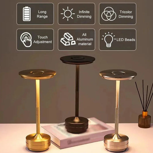 Wireless LED Table Lamp – Touch Control, Dimmable, Rechargeable & Portable, for Home, Bar, or Restaurant