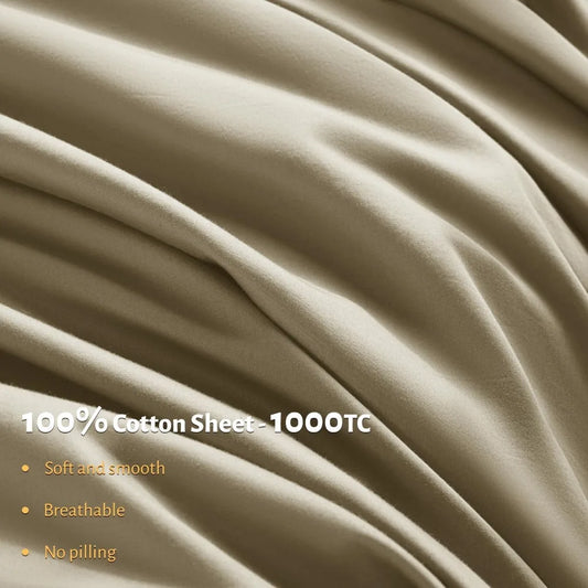 100% Egyptian Cotton Queen Size Sheets Set 1000 Thread CountLuxury Cotton Bed SheetsBreathable  Cooling Bedding and Pillow Cases