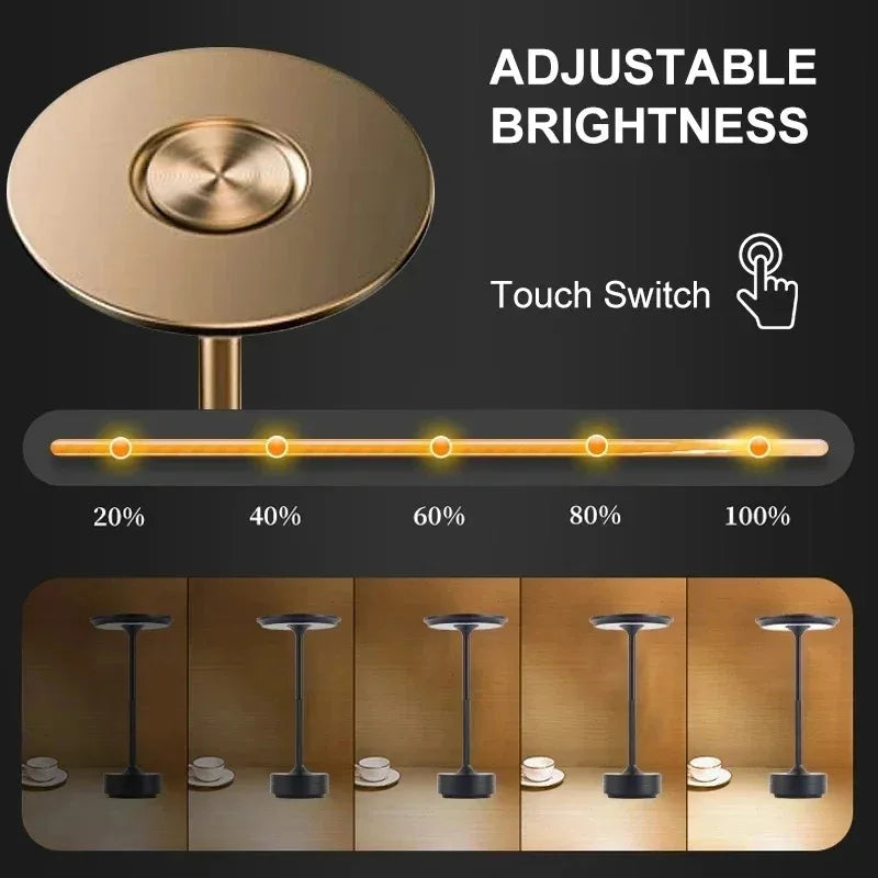 Wireless LED Table Lamp – Touch Control, Dimmable, Rechargeable & Portable, for Home, Bar, or Restaurant