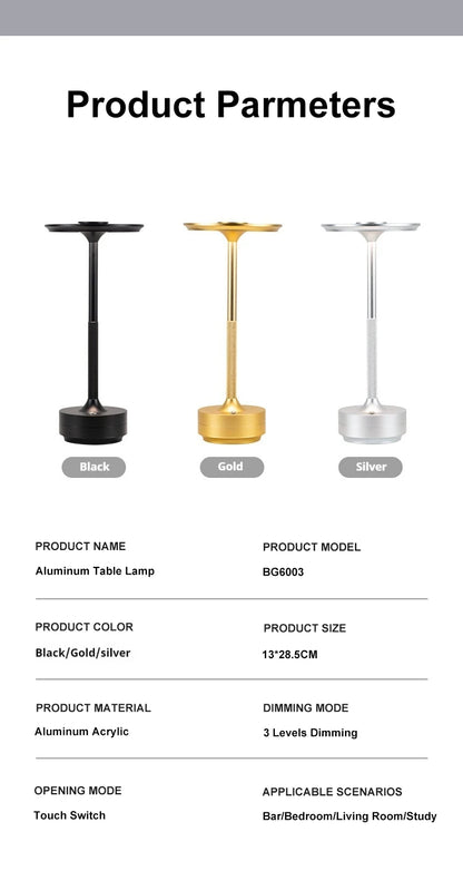 Wireless LED Table Lamp – Touch Control, Dimmable, Rechargeable & Portable, for Home, Bar, or Restaurant
