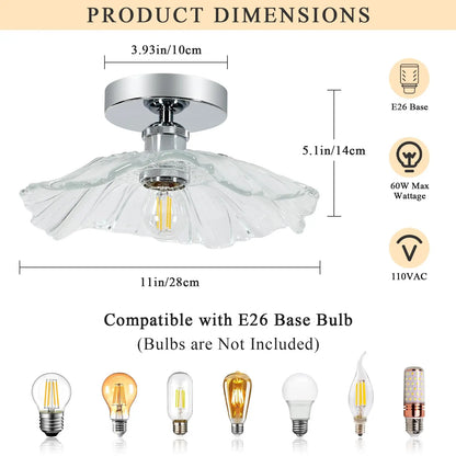 Romantic Flower Ceiling Light – Semi` Flush Mount with Glass Shade, Perfect for Entryway or Walkway Glow
