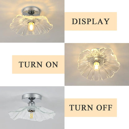 Romantic Flower Ceiling Light – Semi` Flush Mount with Glass Shade, Perfect for Entryway or Walkway Glow
